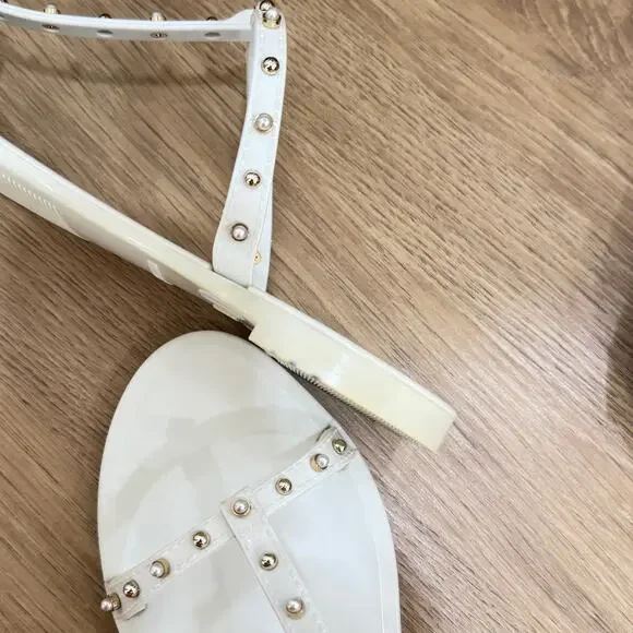 STUART WEITZMAN Jelly Sandals Size 8 White Mellie Pearlstud Slides - Picture 5 of 10